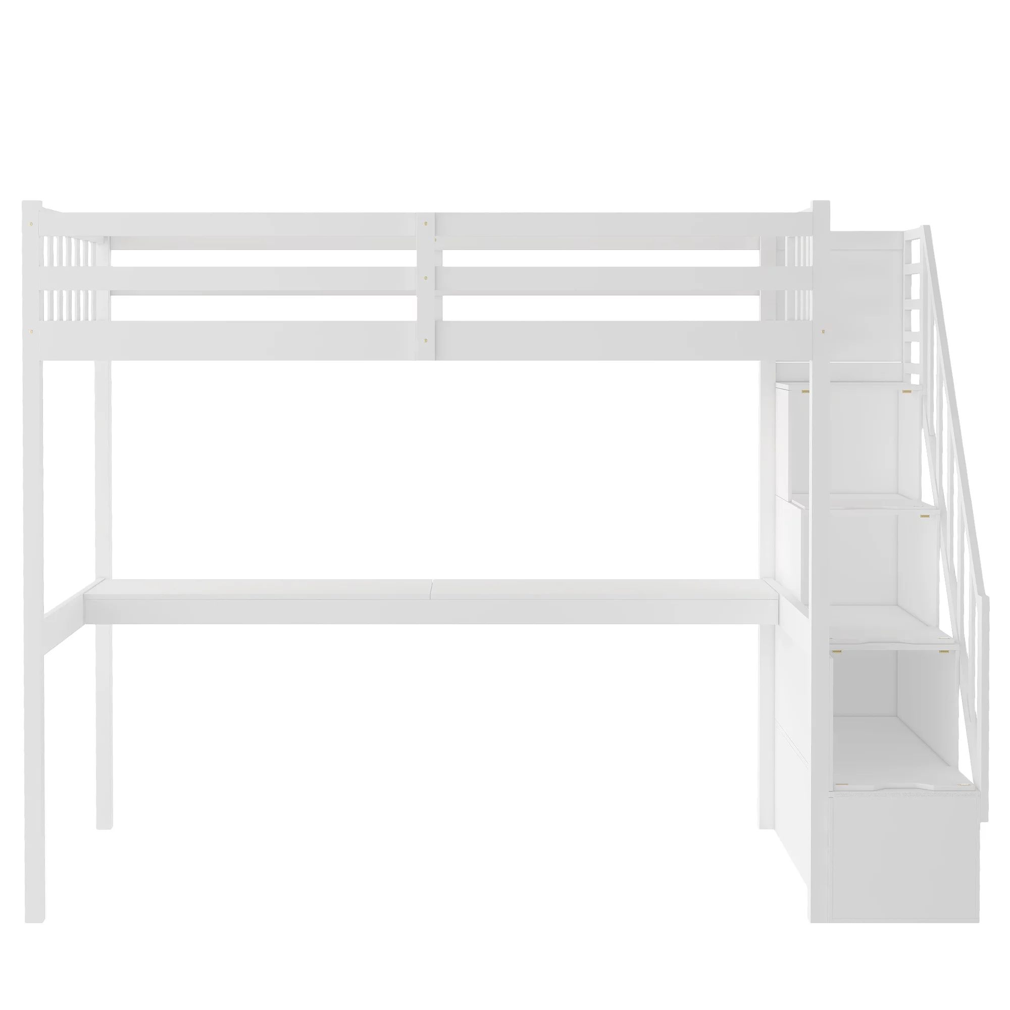 EUROCO Twin Size Loft Bed with Storage Staircase and Built-in Desk, White
