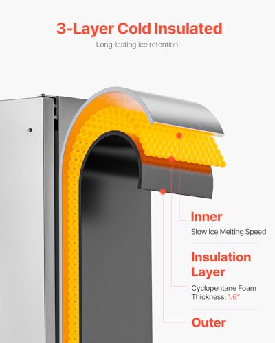 VEVOR Under Counter Ice Maker Machine, Crescent Ice, 25 Lbs/Day Stainless Steel Built in Ice Maker with Reversible Door