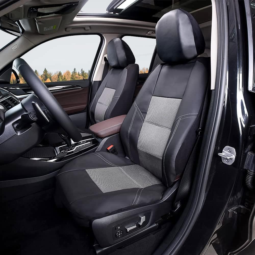 TOYOUN Universal Front Car Seat Covers Pu Leather Mesh Splicing