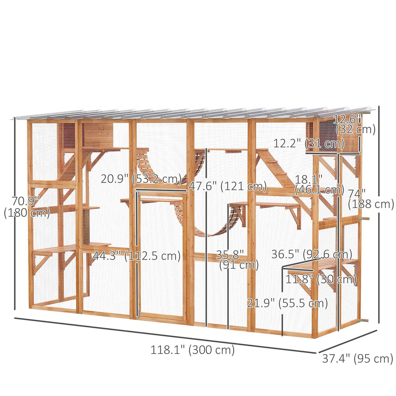 PawHut Outdoor Cat House Wooden Catio - Pet Supplies online store