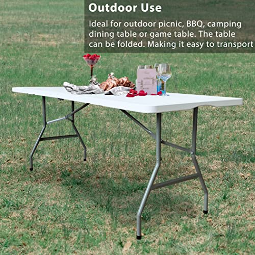8 Foot Folding Table 96 inch Heavy Duty 8ft Plastic Portable Foldable Table with Handle Indoor Outdoor White 8' Dining Table for Picnic