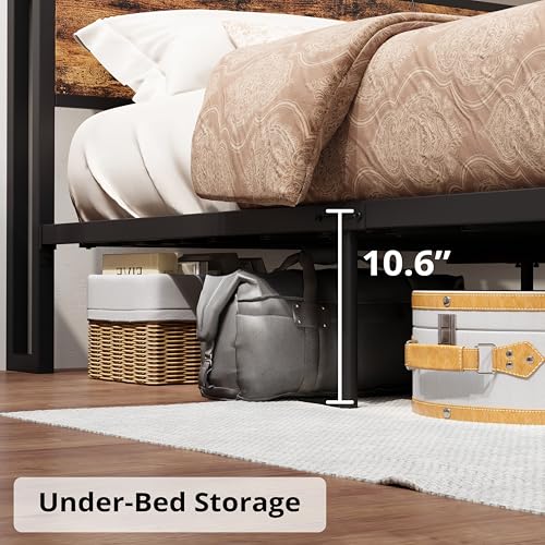 LIKIMIO King Bed Frame with Storage Headboard, Platform Bed with Drawers and Charging Station, No Box Spring Needed, Easy Assembly, Vintage Brown