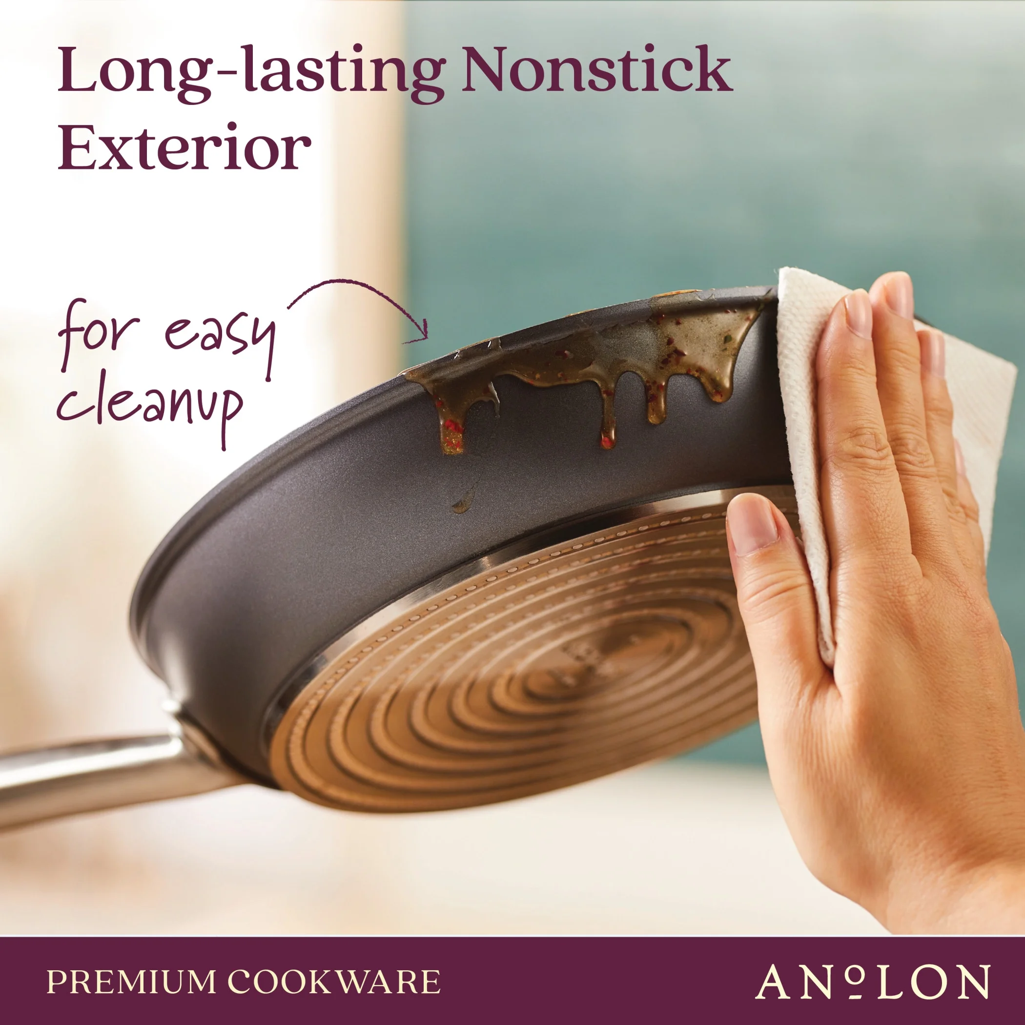 Anolon Accolade Forged Hard-Anodized Nonstick Wok with Lid, 13.5-Inch, Moonstone