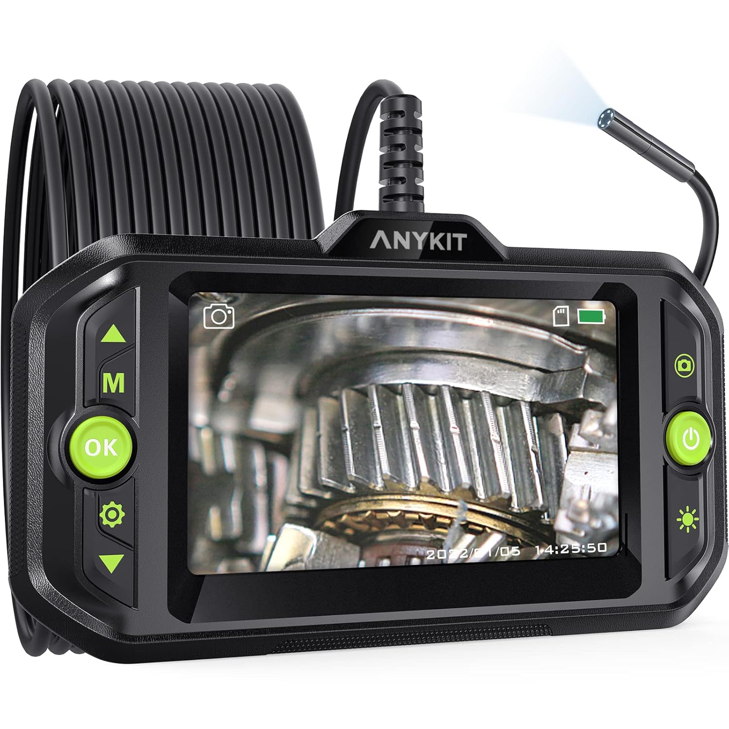Anykit Endosocope Inspection Camera, 1080P HD Borescope with 6 LED Lights, Color LCD Screen, 16.4ft Upgraded Semi-Rigid Metal Gooseneck Camera Porbe