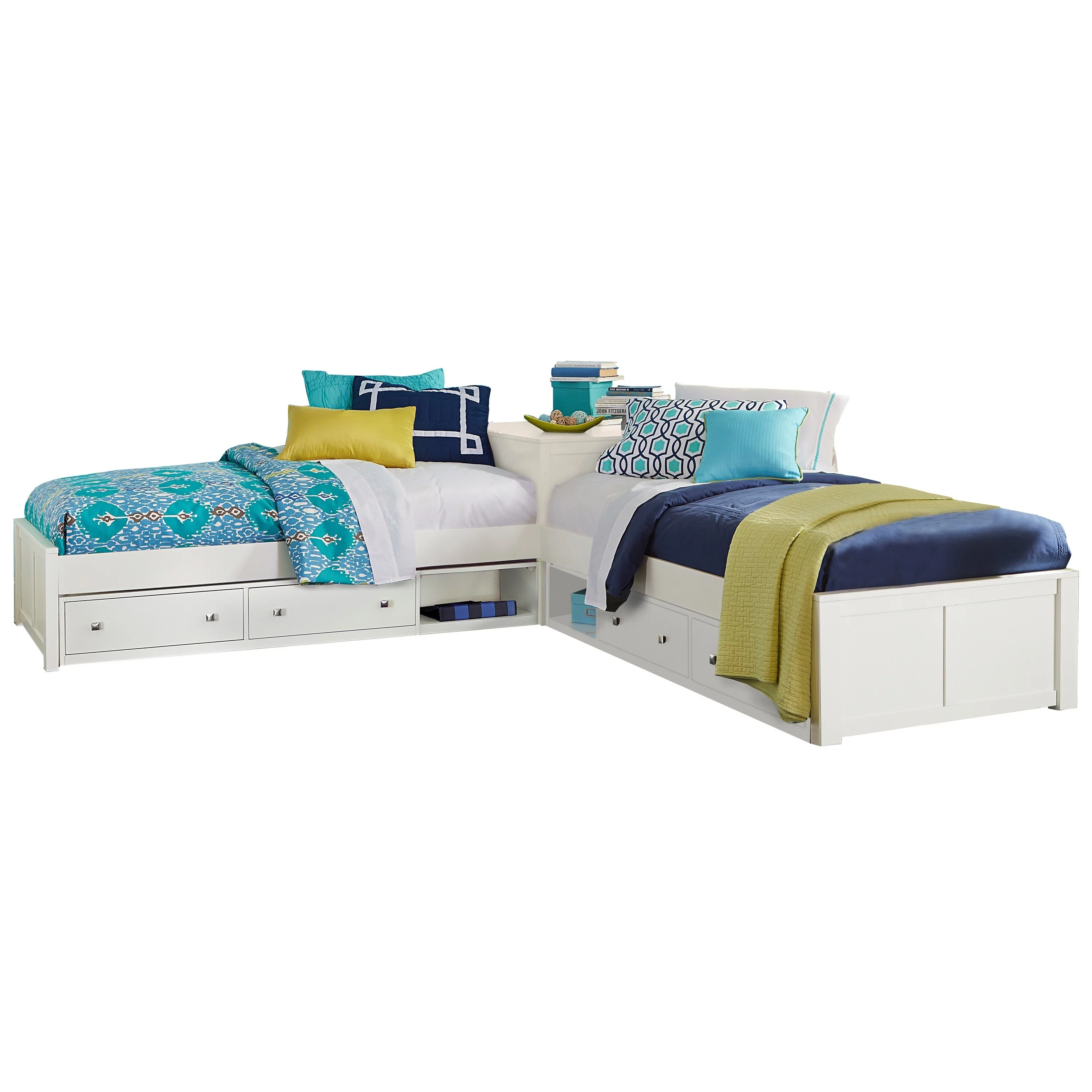 Pulse L-Shaped Bed with Double Storage - White