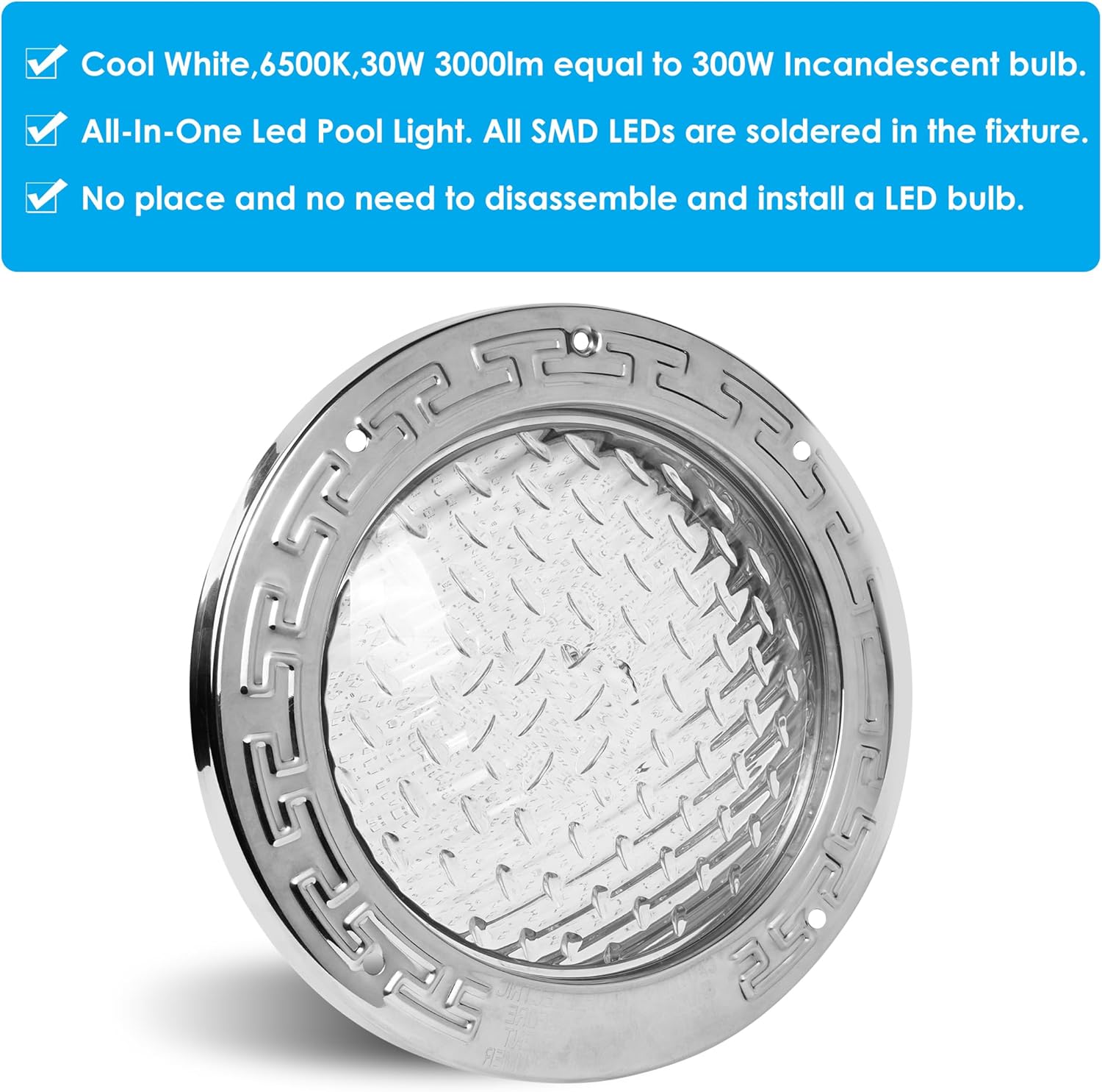 HQUA PN01 120V AC LED Inground Pool Light, 10 Inch 35W 3000lm (300W Incandescent Equivalent), with 100 Feet Cord, Transformer Included