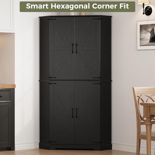 IRONCK Corner Cabinet, 72" Kitchen Pantry Cabinet, 6-Tier Farmhouse Pantry with 4 Adjustable Shelves, 240° Swivel Doors, 2 Doors Storage