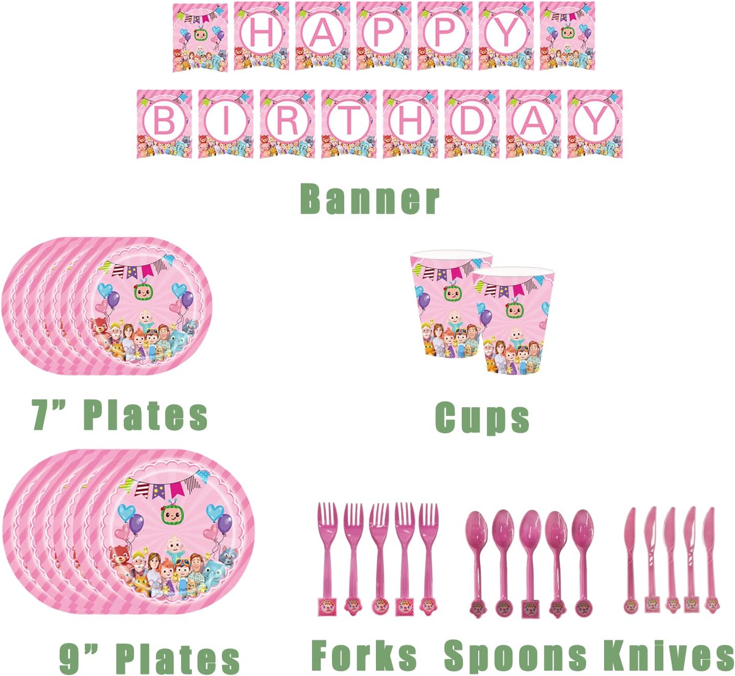 PINKBB Pink Baby Melon Party Decorations, Supplies Pack with Banner, Flatware, Plates, Cups, Napkins, Balloons, Cake Topper