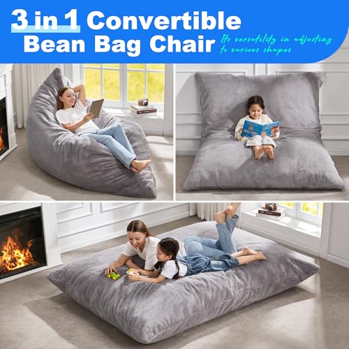 Hobestluk 3 in 1 Bean Bag Chair Giant Bean Bag Chairs Convertible Bean Bag Floor Cushion with Machine Washable Cover