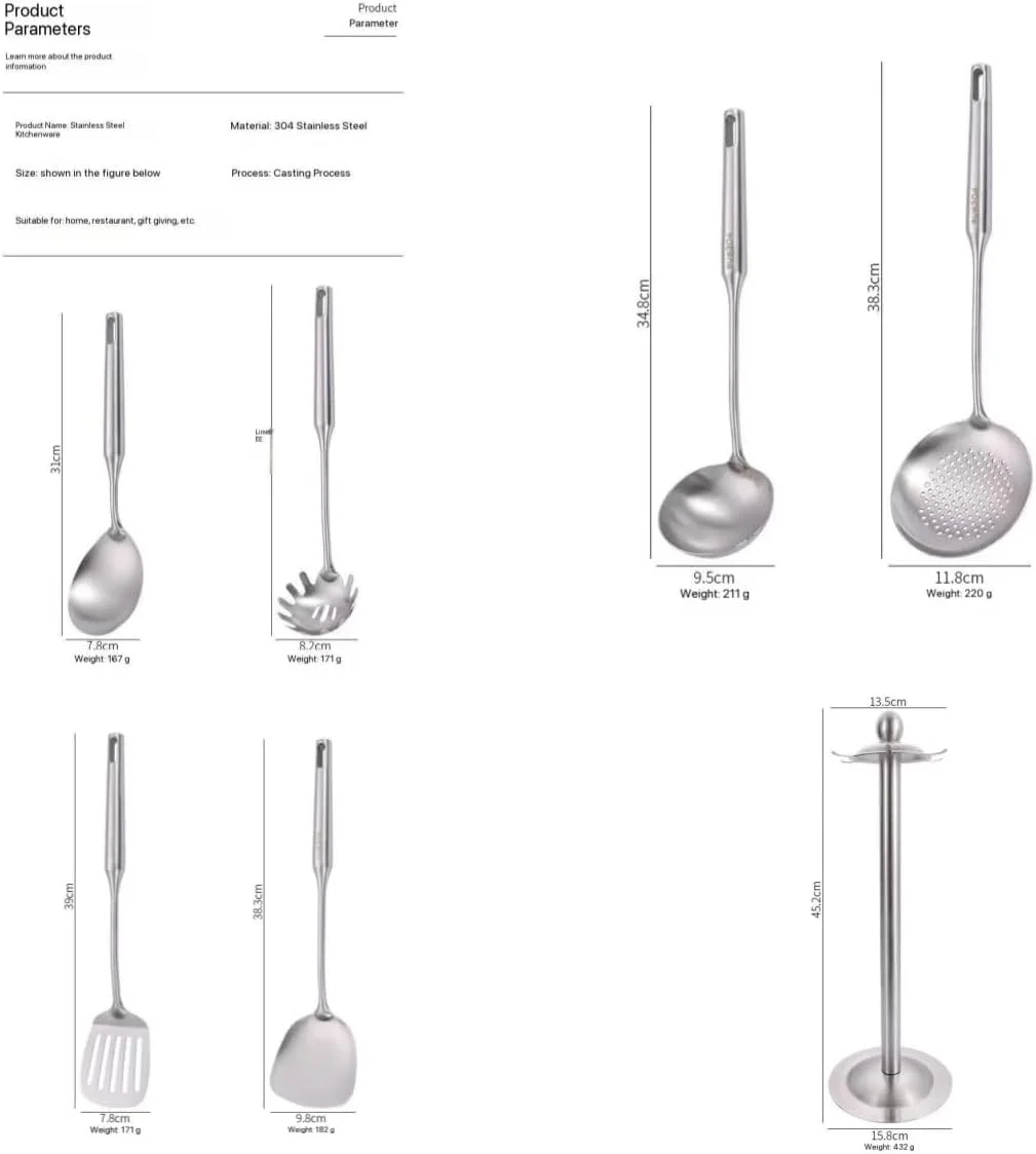 Premium 7-Piece Gold Kitchen Utensil Set with Stand, Stainless Steel Cooking Tools- Dishwasher Safe Ladle, Spoon, Spatula, Pasta Fork