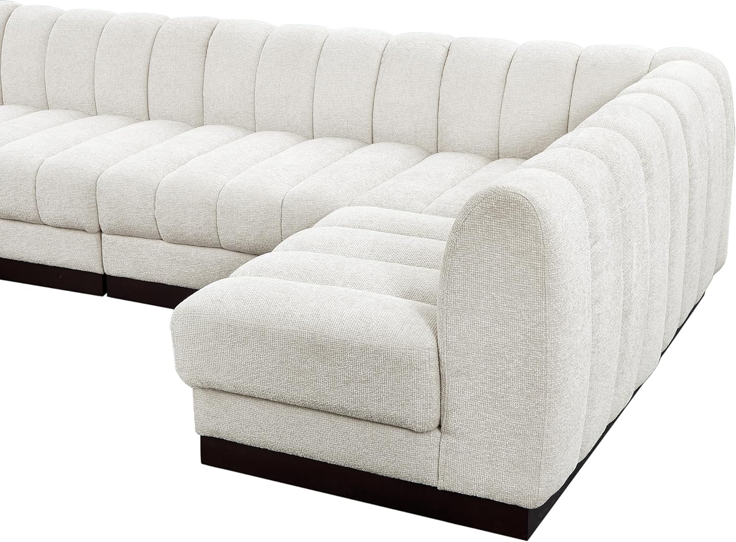 Meridian Furniture Quinn Collection Modern | Contemporary Modular Sectional with Soft Chenille Cross Hatched Fabric, Solid Wood Espresso Base