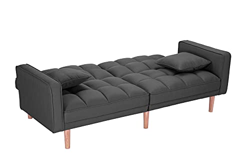 Convertible Futon Sofa Bed, Modern Linen Upholstered Folding Sofa Bed with Two Pillows