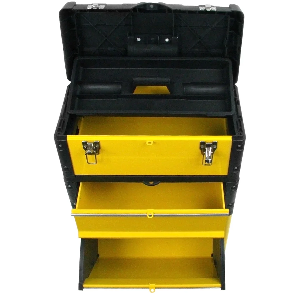 Portable Tool Box with Wheels ? Stackable 3-in-1 Tool Chest ? Foldable Comfort Handle and Tough Latches on the Mobile Tool Box by Stalwart