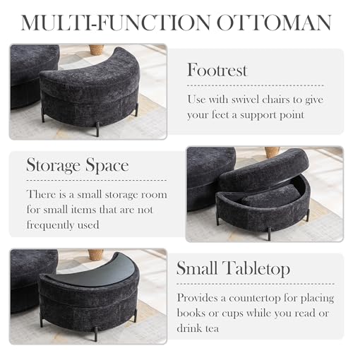Aoiy & Wifon 42.2" W Oversized Swivel Barrel Chair with Ottoman, Upholstered Round Accent Chair with Storage Ottoman, Chenille, Beige
