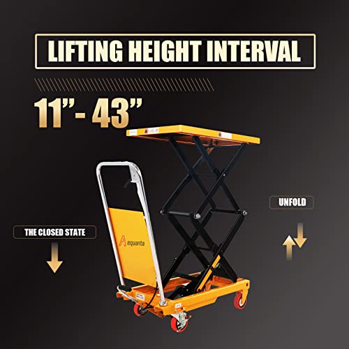 Double Scissor Hydraulic Mobile Lift Table Multi-Function Platform Cart 59" Lifting Height 1760lbs Capacity Suitable for Handling Work