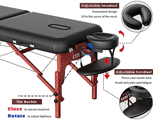 CLORIS 84" Professional Massage Table Portable 2 Folding Lightweight Facial Solon Spa Tattoo Bed Height Adjustable with Carrying Bag & Aluminium Leg
