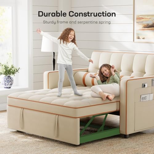 Marsail Sofa Bed, 3-in-1 Convertible Sleeper Sofa, Futon Couch with USB Charging, Side Pockets & Adjustable Backrest, Pull Out Couch for Living Room