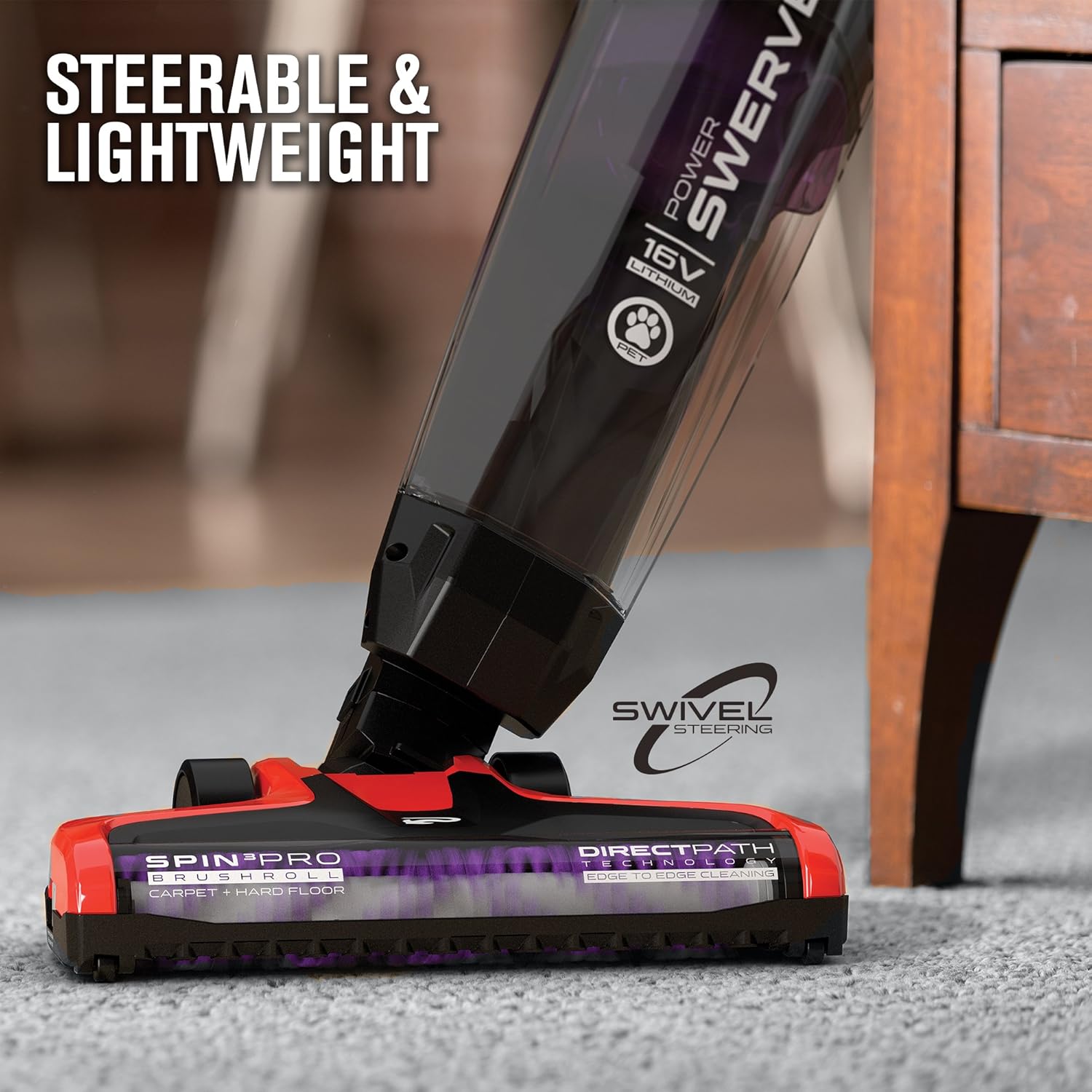 Dirt Devil Power Swerve Pet, Lightweight Cordless Stick Upright Vacuum Cleaner, For Carpet and Hard Floors, BD22052, Red