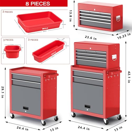 Tool Chest 8-Drawer | 42'' Large Rolling Tool Chest with Wheels | Detachable Top Metal Tool Box | Garage Storage Cabinet for Repair Room