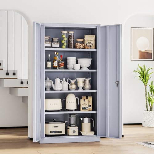 INTERGREAT Metal Storage Cabinets 72” Black Garage Steel Storage Cabinet with Doors and Shelves, Metal Tool Cabinet