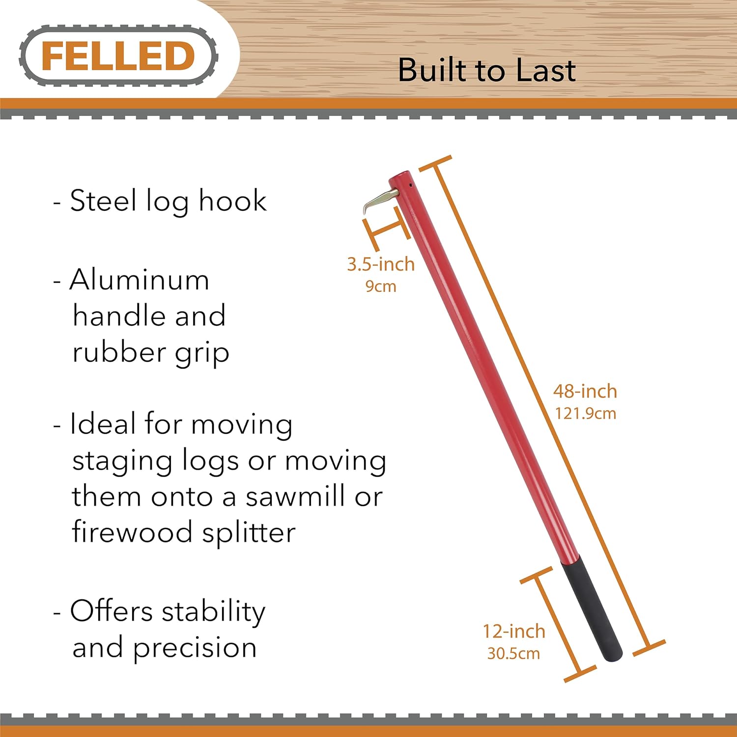 Felled Hookaroon Tool - 48in Log Roller Lifter with Aluminum Handle for Moving Firewood or Pulling Slabs Off The Sawmill Pack of 2