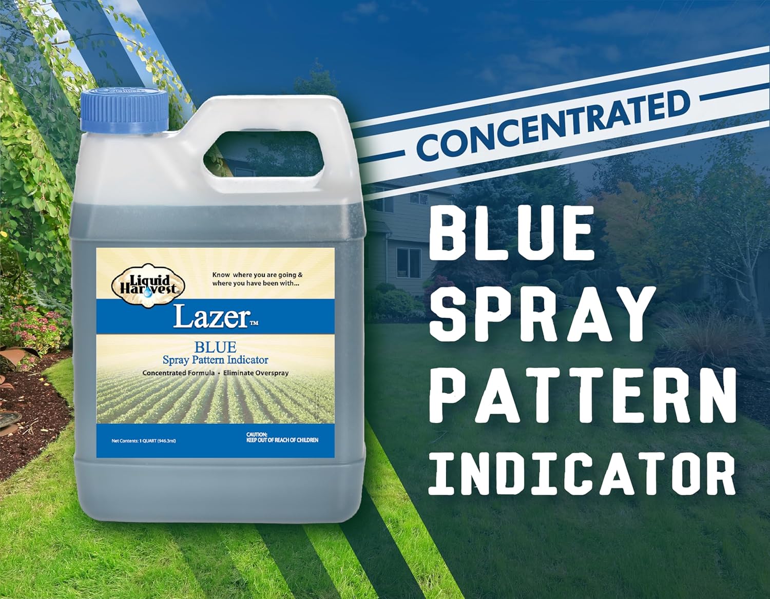 Liquid Harvest Lazer Blue - 32 Ounces - Concentrated Spray Pattern Indicator - Perfect Weed/ Fertilizer Marking Dye