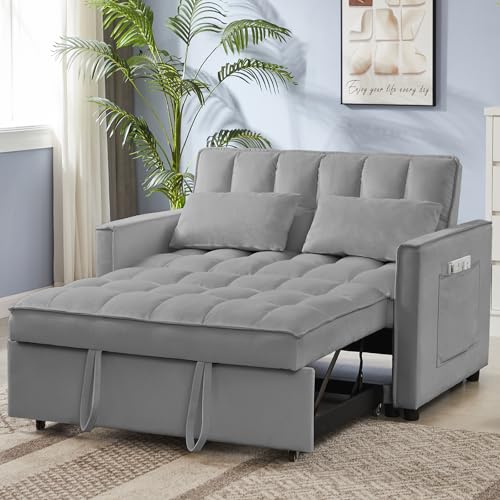 68.11" Corduroy Sleeper Chair Bed with USB Port, Cup Holders & Side Storage Pockets – 3-in-1 Foldable Sofa Bed for Guest Room, Living Room – White