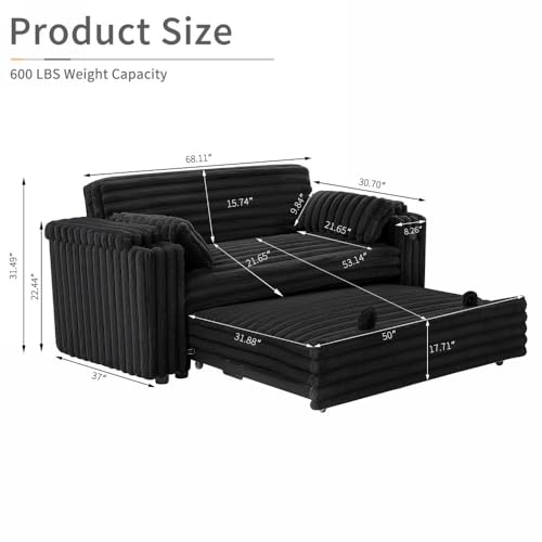 68.11" Corduroy Sleeper Chair Bed with USB Port, Cup Holders & Side Storage Pockets – 3-in-1 Foldable Sofa Bed for Guest Room, Living Room – White