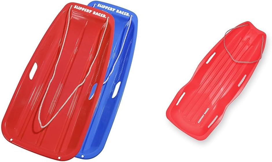 Downhill Sprinter Flexible Kids Toddler Plastic Toboggan Snow Sled with Pull Rope & Downhill Xtreme Flexible Adults and Kids Plastic Toboggan Snow