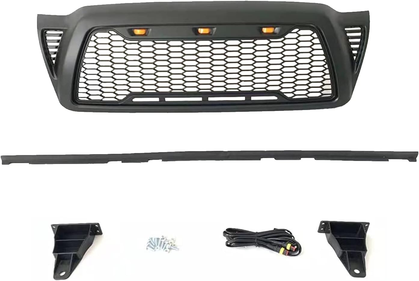 Mesh Grille Front ABS Grill For Toyota Tacoma 2005-2011 Mesh Grill with 3 LED lights (Matte Black)