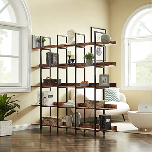 5-Tier Bookshelf，Vintage Industrial Tall Bookcase Shelf Storage Organizer,Book Shelf,with Metal Frame Home Office Open Bookcases