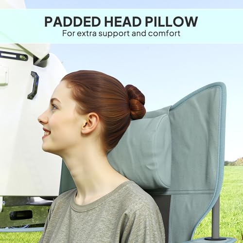 Outsunny Folding Rocking Camping Chairs for Adults, Portable Outdoor Rocking Chairs with Headrest, Cooler Bag, Cup Holder
