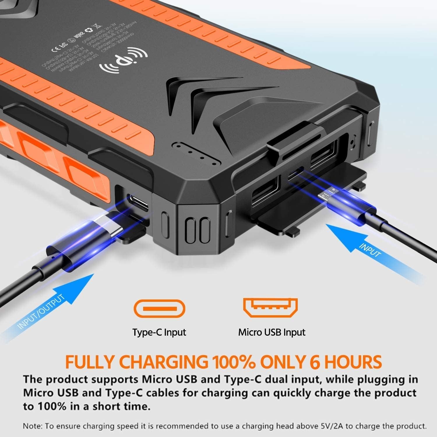 Solar Power Bank 38800mAh, Solar Charger,Portable Charger, Outputs 5V/3A High-Speed & 2 Inputs Huge Capacity Phone Charger for Smartphones