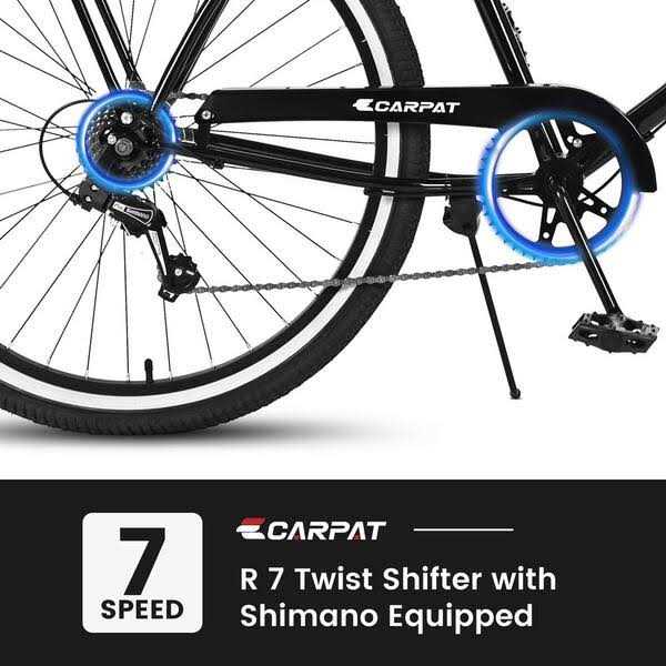 26 in. Steel Adult Cruiser Bike with 7-Speed Black - Sports Supplies Online Store