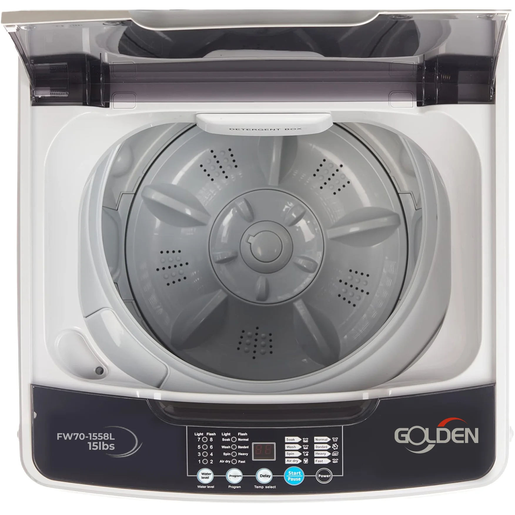 GOLDEN 15.4 LB/1.9 Cu Ft Portable Washer Top load with LED Display and Faucet Adapter, Fully Automatic Washing Machine with Timed Settings
