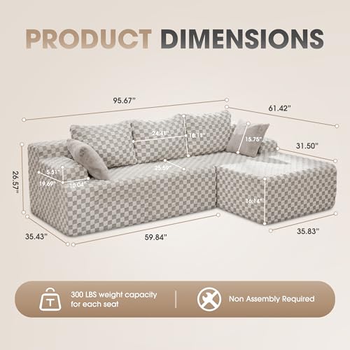 Modular Sectional Sofa Couches L-Shape Couch 3 Seat Modular Sofa Memory Foam Sectional Couches for Living Room