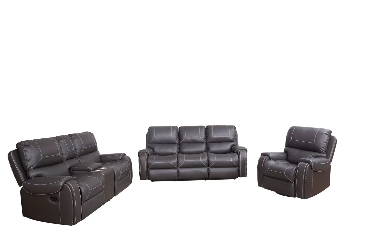 3-Seater Reclining Sofa with Drop-Down Table, Storage Space, and Cup Holders