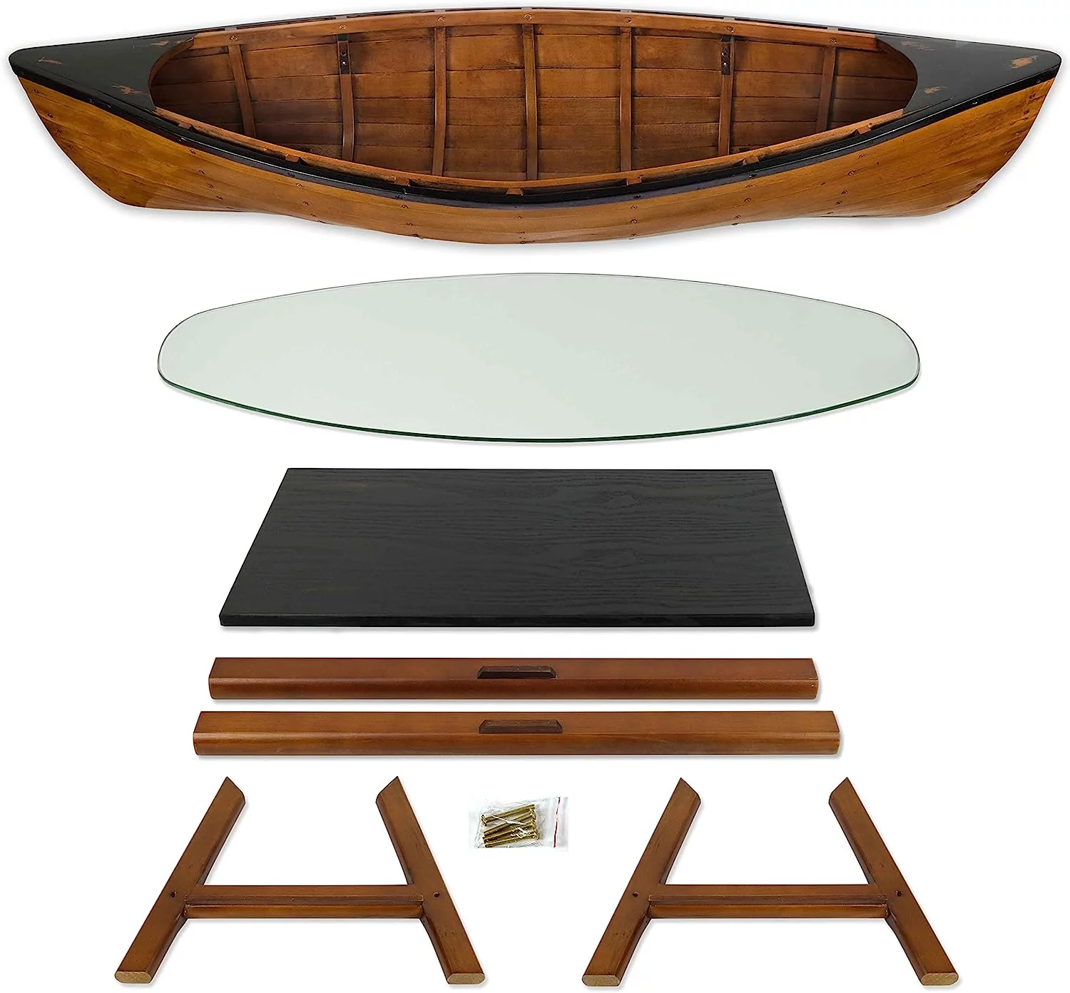 SAILINGSTORY Wooden Boat Canoe Coffee Table Lake House Decor Nautical Coastal Coffee Table Side Table Antique Honey Finish