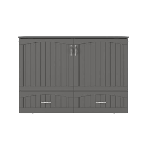 AFI Southampton Queen Murphy Bed Chest with Mattress, Storage, and Built-in Charger in Grey