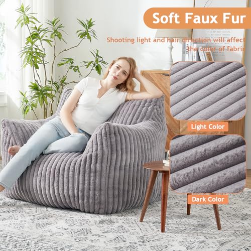 Giant Bean Bag Chairs for Adults with Filling Plush Fluffy Bean Bag Chairs for Teens with Armrests Comfy BeanBag Lazy Couch Sofa Chair for Bedroom