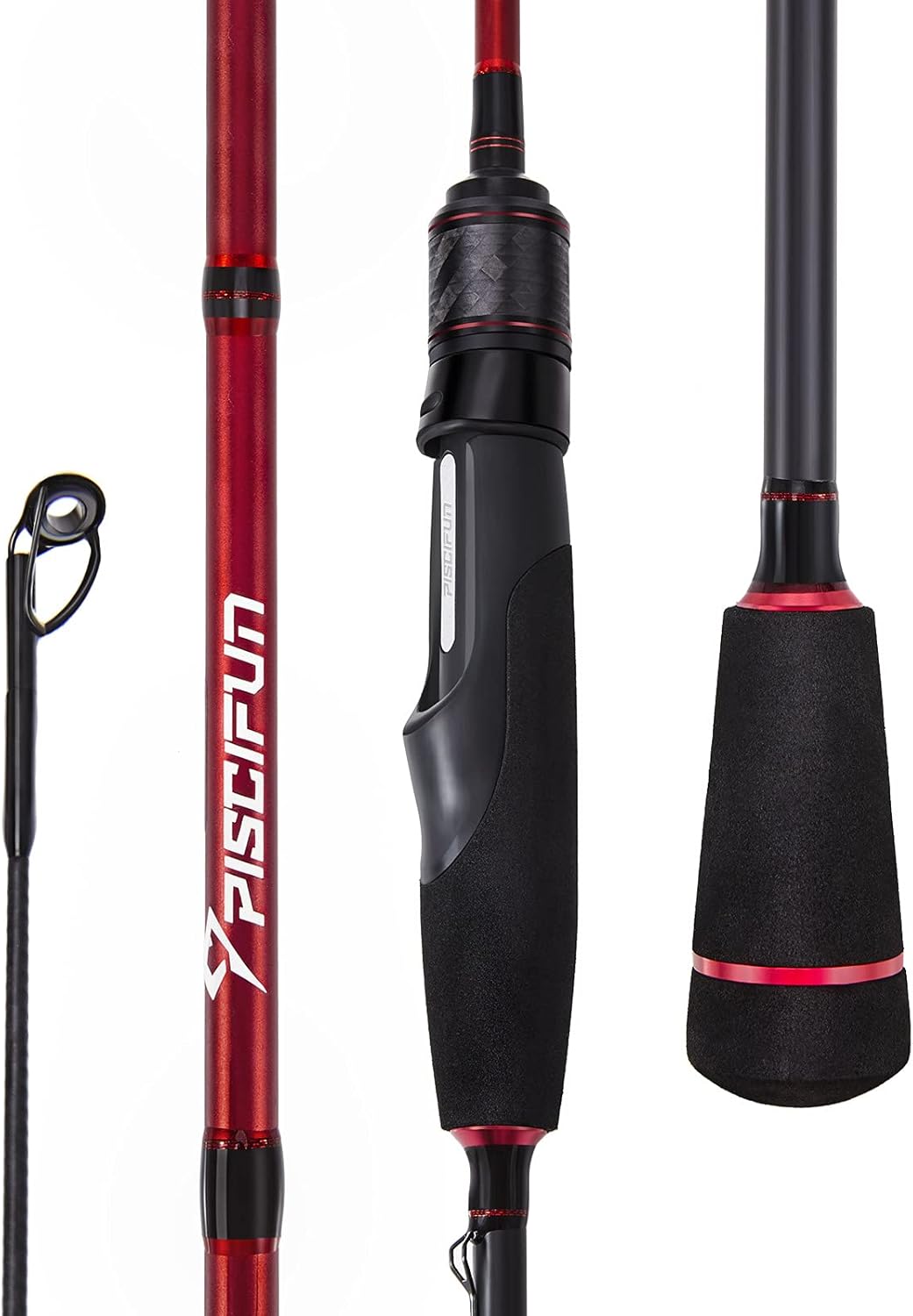 Piscifun Flame Spinning Rod - Lightweight Carbon Spinning Fishing Rod Freshwater, Sensitive 2 Pcs Spinning Rod with Double Hook Keeper, Light, Medium