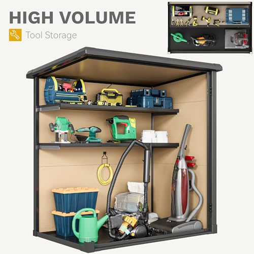 DWVO 5x3ft Resin Outdoor Storage Shed with Floor, Waterproof Lockable Storage Shed with Window, Plastic Outside Tool Storage for Garden, Backyard