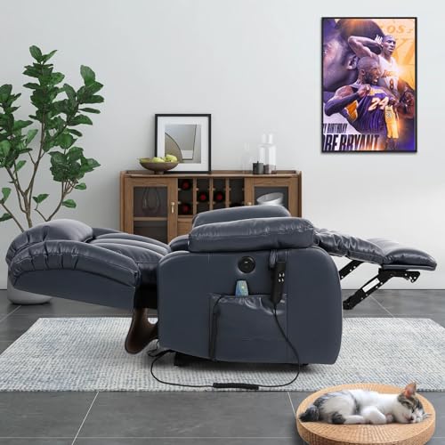 EDILLY Large Genuine Leather Power Lift Recliner Chairs for Elderly, Dual Motor with Massage and Heating,Double Lumbar Cushion and Extended Footrest