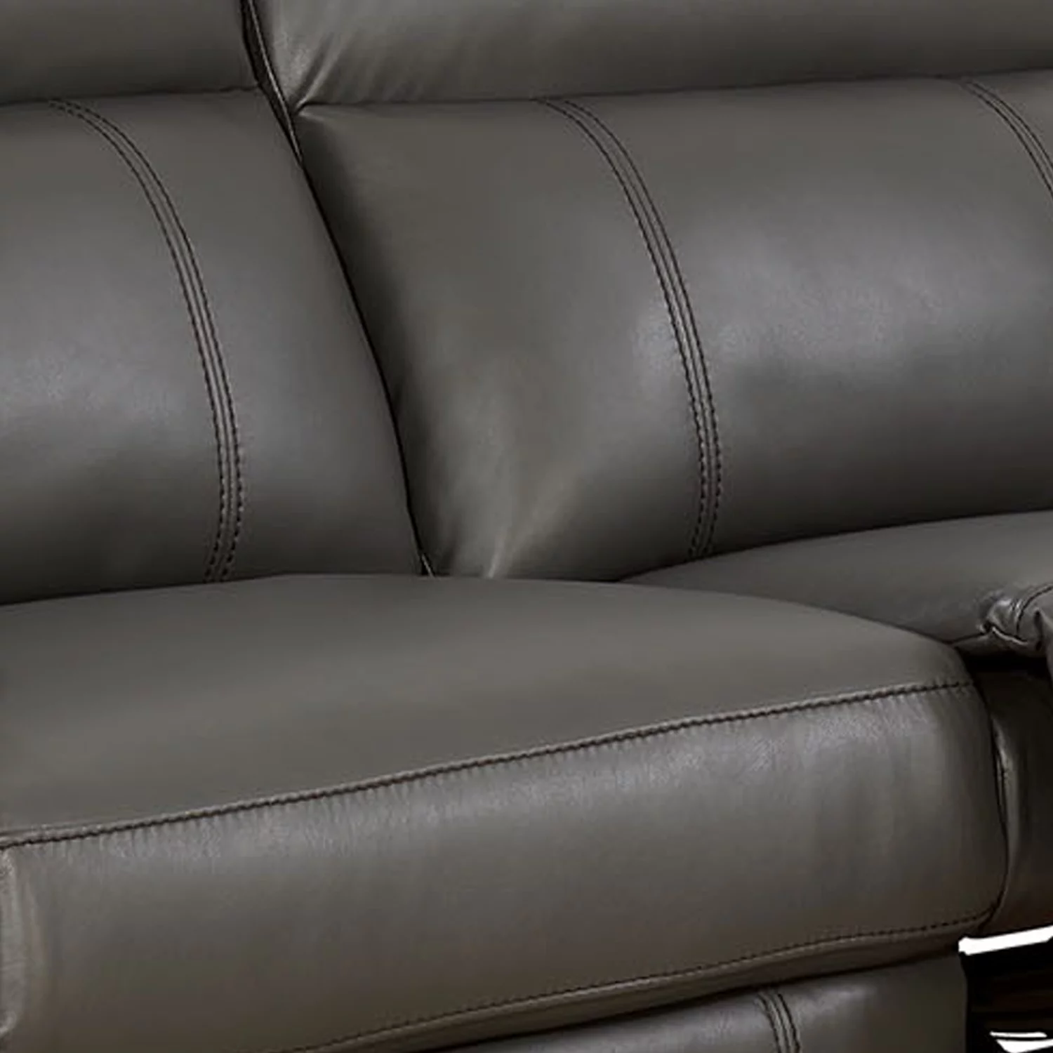 Transitional Leather Gel Recliner Sofa With Power Outlet, Gray