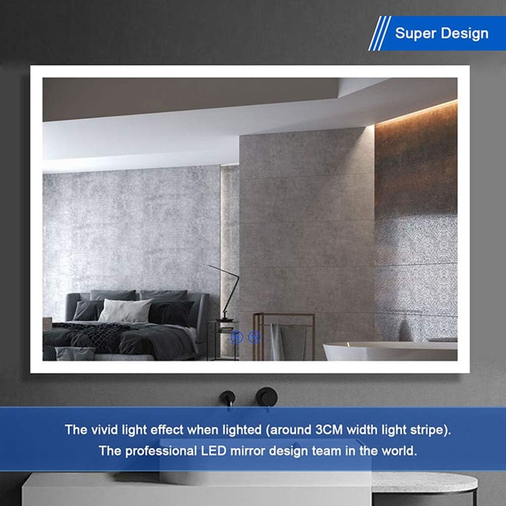 Dimmable LED Bathroom Mirror with Anti-Fog Function, 36x28 in Vertical & Horizontal Mount Illuminated Mirror with Touch Button, CRI>90