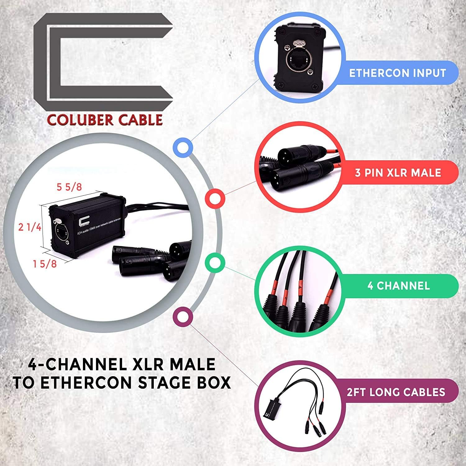 XLR Over Cat5 4 Channel 3-Pin Male Female to Single Ethernet - XLR, AES, DMX Over RJ45 Cat5/Cat6 Audio Over Ethernet Multi Network Snake Receiver