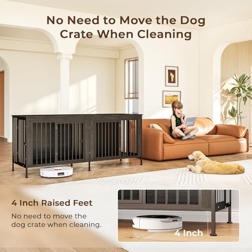 78 Inch Dog Crate Furniture for 2 Dogs,Extra Large Double Dog Kennel Furniture with Removable Divider, XXL Thick Wooden Dog Cage TV Stand