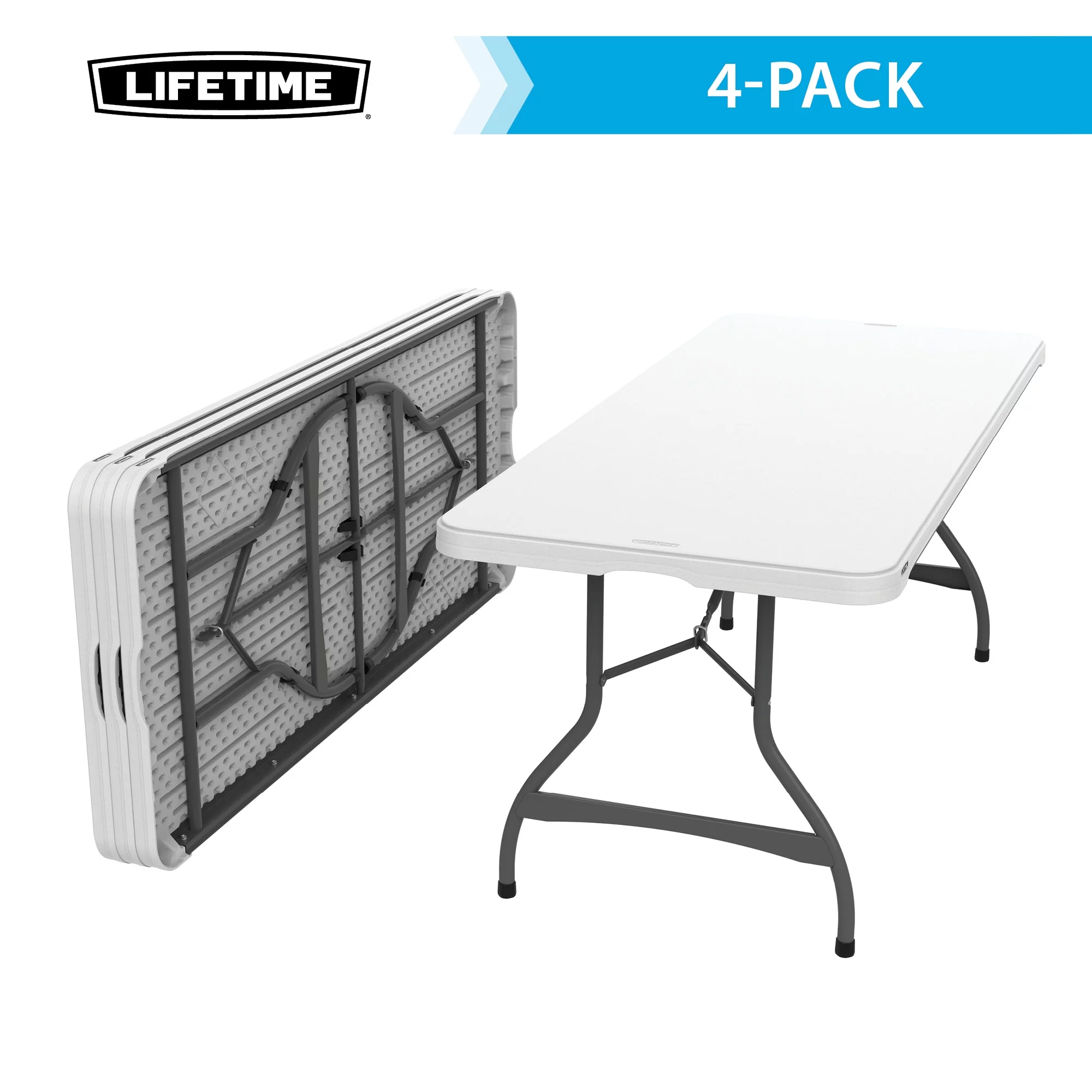 Lifetime 6 Foot Nesting Rectangle Folding Table, Indoor/Outdoor Commercial Grade, White Granite, Set of 4 (480272)