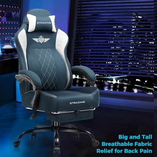 GTPLAYER Big and Tall Gaming Chair Breathable Fabric Computer Chair with Strong Lumbar Support, Comfortable Office Chairs with Pocket Spring Cushion