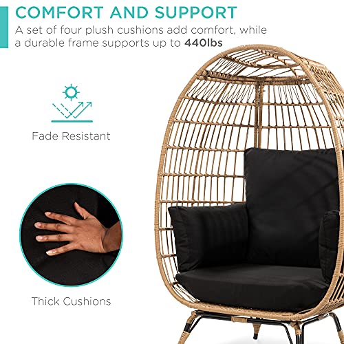 Best Choice Products Wicker Egg Chair, Oversized Indoor Outdoor Lounger for Patio, Backyard, Living Room w/ 4 Cushions, Steel Frame, 440lb Capacity